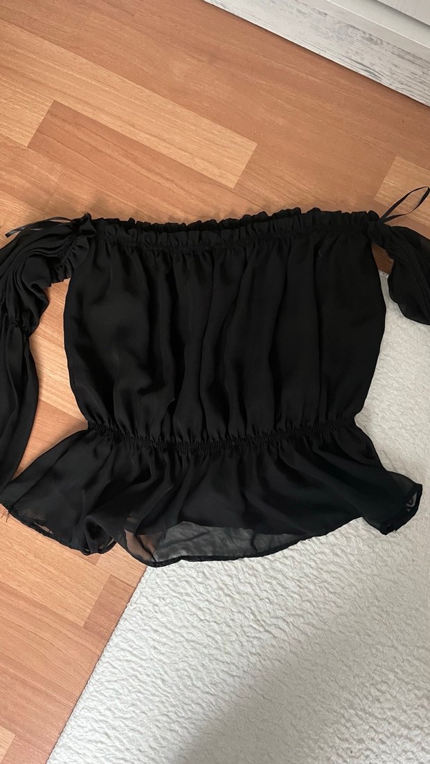 Siyah Straplez Volanlı Bluz - Görsel 2