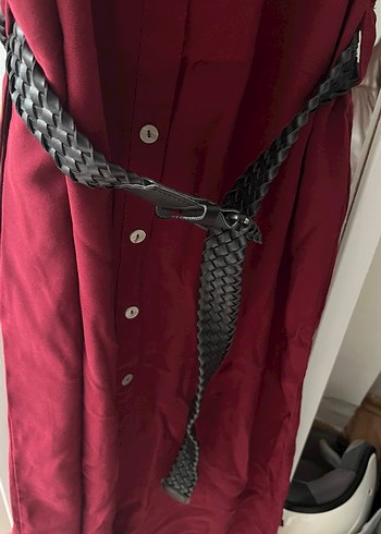Bordo Kemerli Gömlek elbise - Görsel 3