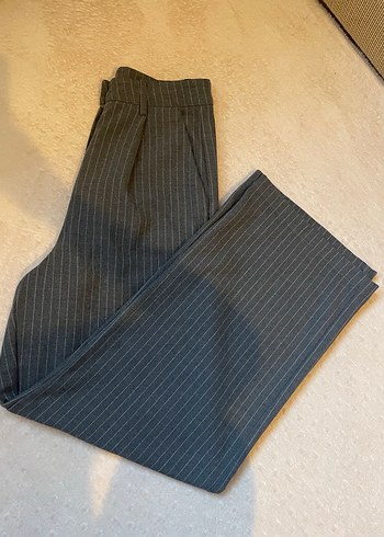 Gri Çizgili Kadın Keten Pantolon - Görsel 3