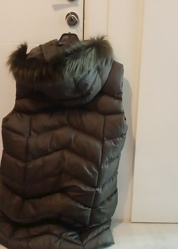 Haki yeşil Kürklü uzun  Kadın Yelek - Görsel 3