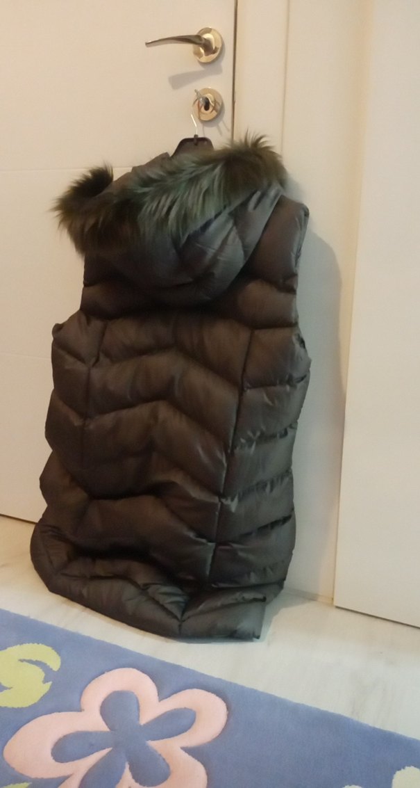 Haki yeşil Kürklü uzun  Kadın Yelek - Görsel 4