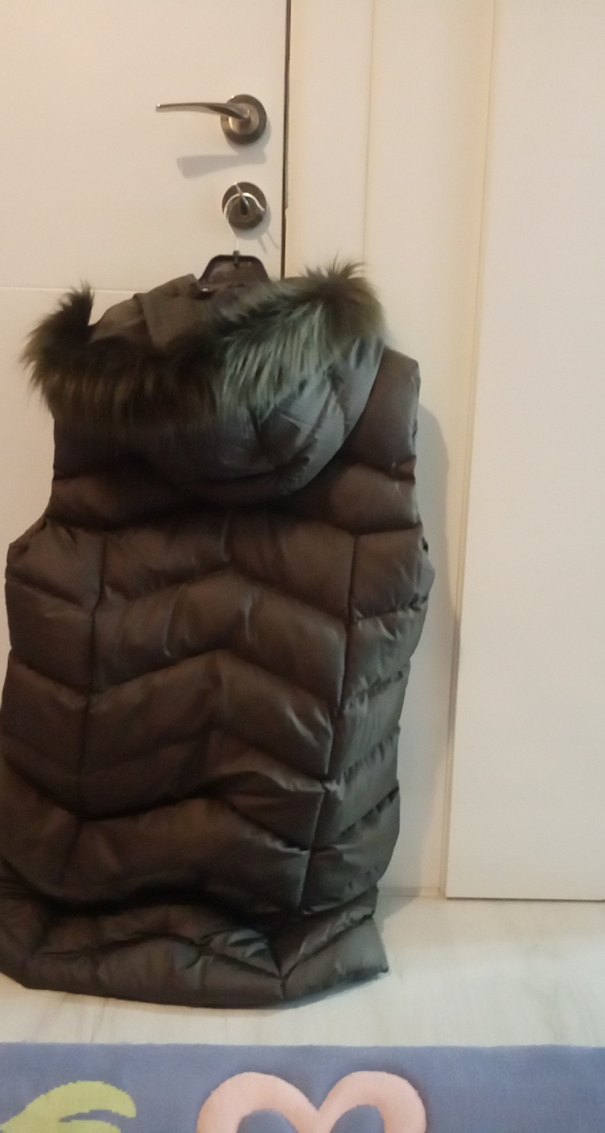 Haki yeşil Kürklü uzun  Kadın Yelek - Görsel 3