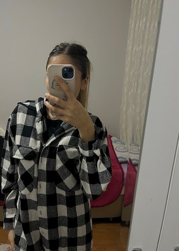 Gri Kareli Düğmeli Kadın Gömlek - Görsel 2