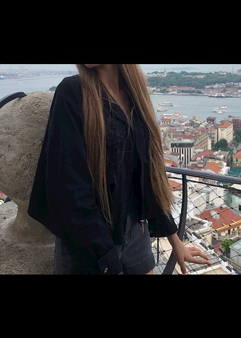 Kadın Siyah Düğmeli Kot Ceket - Görsel 2