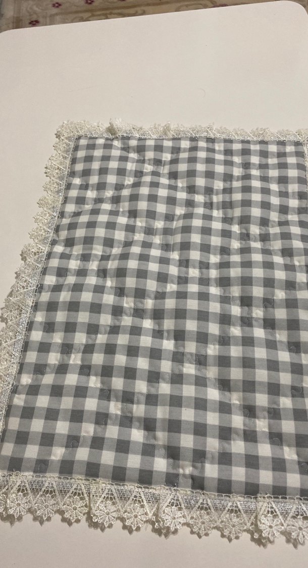 Gri Kareli Dantel Kenarlı demlik altı - Görsel 2