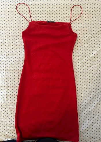 Kırmızı İnce Askılı Mini Elbise - Görsel 2