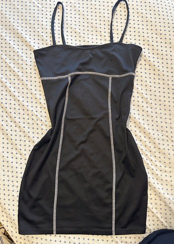 Siyah dikiş Detaylı Mini Elbise - Görsel 5