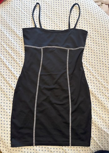 Siyah dikiş Detaylı Mini Elbise - Görsel 4