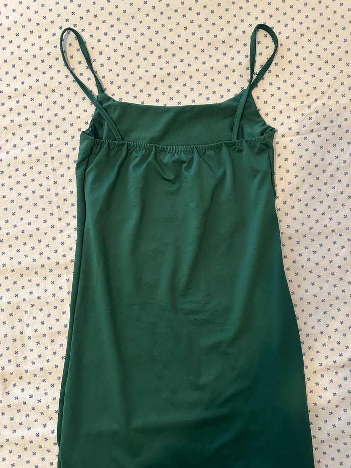 Yeşil Mini  İnce Askılı Elbise - Görsel 3
