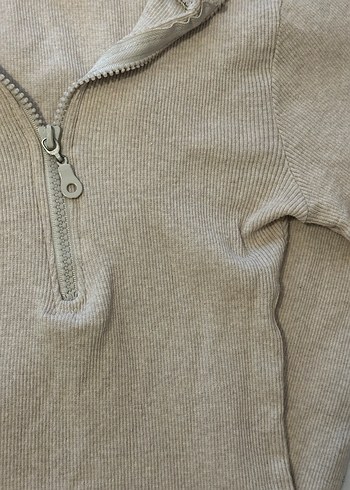 Bej Yarım Fermuarlı Triko Elbise - Görsel 5