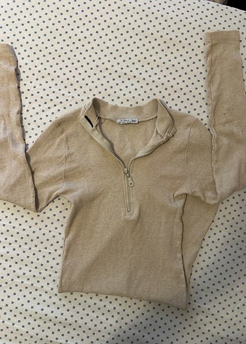 Bej Yarım Fermuarlı Triko Elbise - Görsel 3