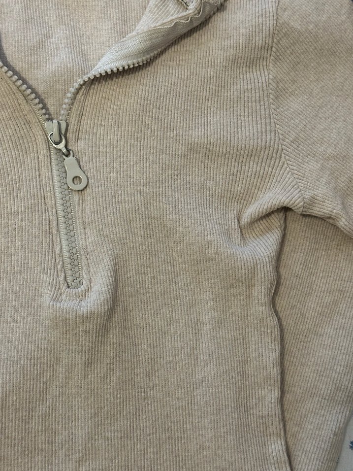 Bej Yarım Fermuarlı Triko Elbise - Görsel 5