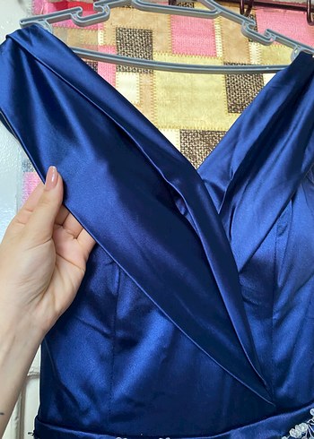 Drapeli Lacivert Uzun Abiye Elbise - Görsel 3