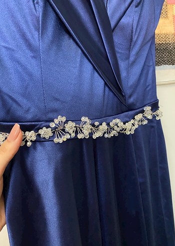 Drapeli Lacivert Uzun Abiye Elbise - Görsel 2