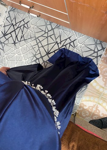 Drapeli Lacivert Uzun Abiye Elbise - Görsel 4