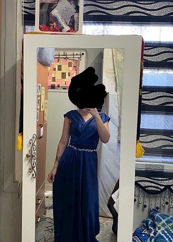 Drapeli Lacivert Uzun Abiye Elbise - Görsel 5