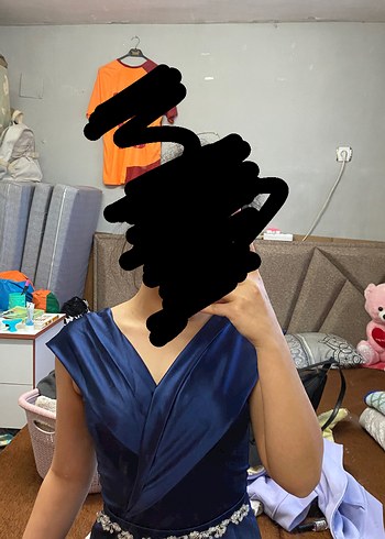 Drapeli Lacivert Uzun Abiye Elbise - Görsel 6