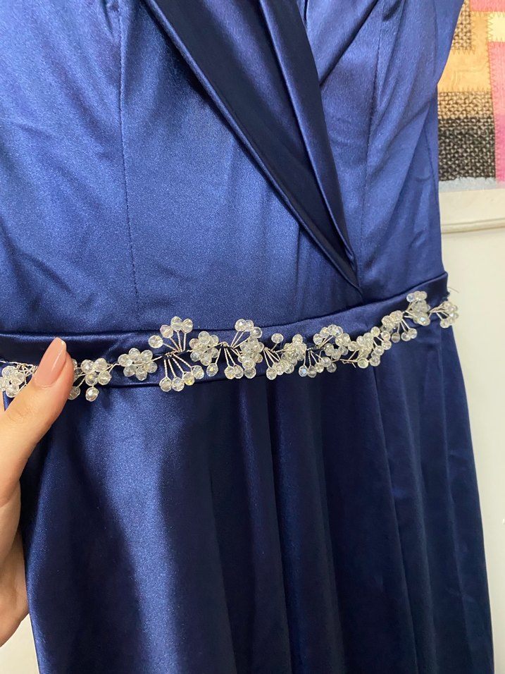 Drapeli Lacivert Uzun Abiye Elbise - Görsel 2