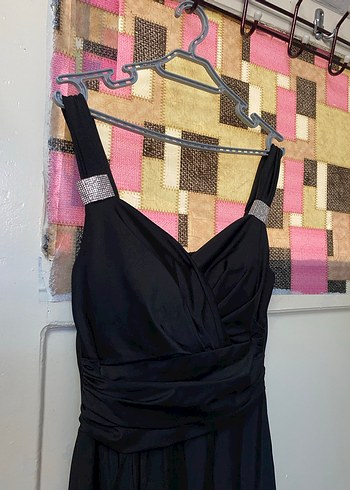 Siyah Drapeli Uzun Kadın Abiye Elbise - Görsel 2