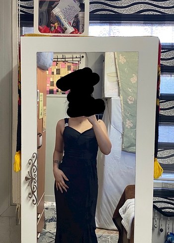 Siyah Drapeli Uzun Kadın Abiye Elbise - Görsel 4