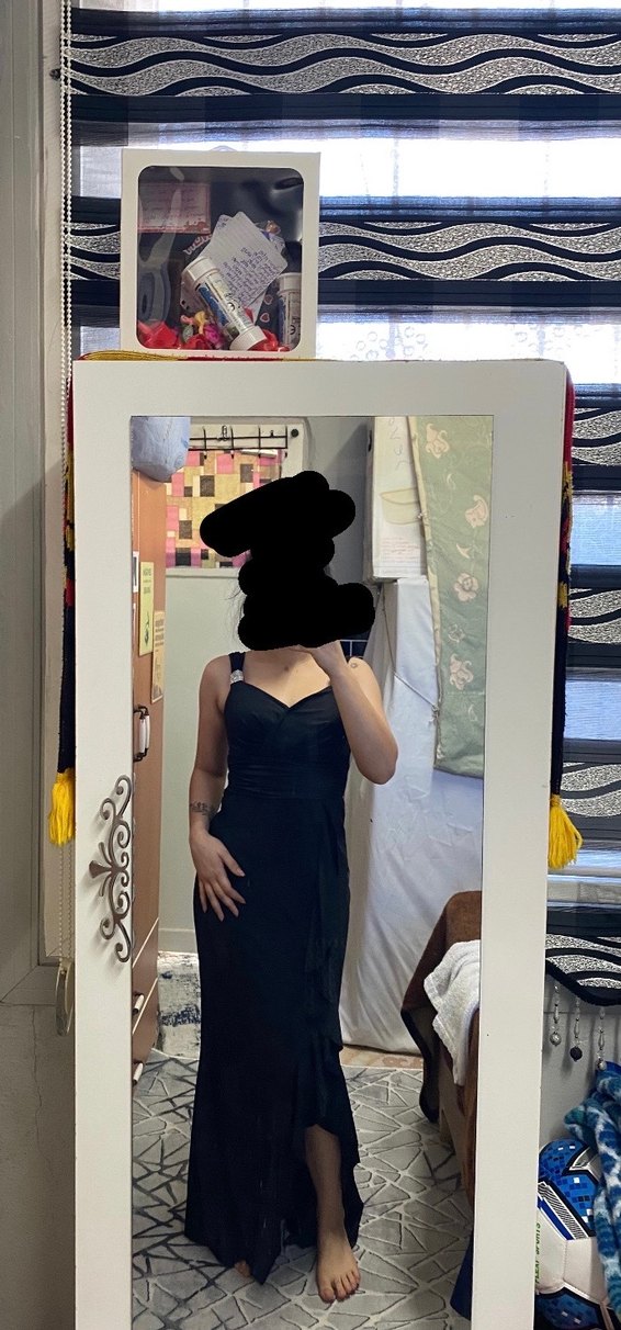 Siyah Drapeli Uzun Kadın Abiye Elbise - Görsel 4