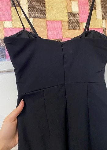 Siyah Uzun İnce Askılı Abiye Elbise - Görsel 3