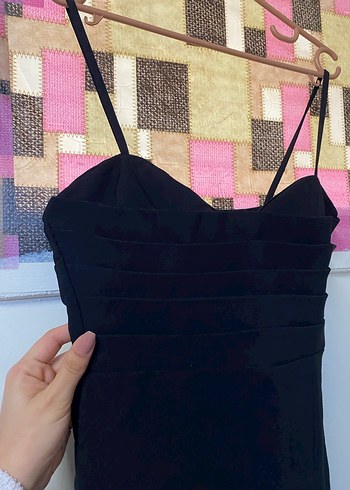 Siyah Uzun İnce Askılı Abiye Elbise - Görsel 4