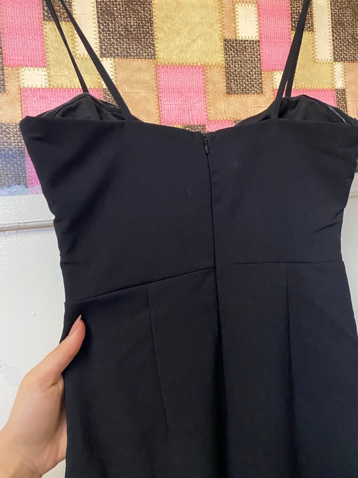 Siyah Uzun İnce Askılı Abiye Elbise - Görsel 3