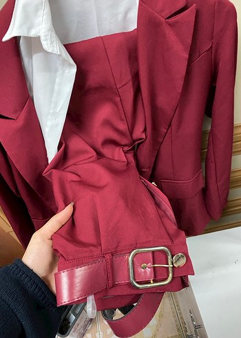 Bordo Kadın Ofis Blazeri, Düğmeli, Normal Boy - Görsel 4