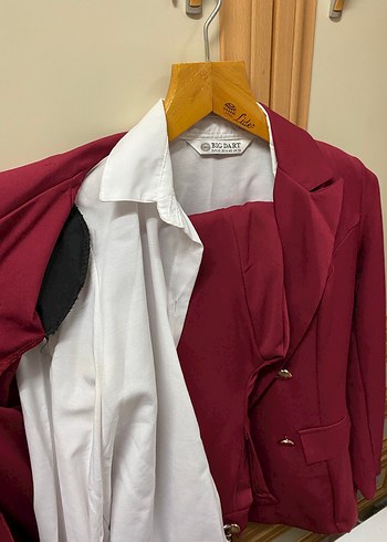 Bordo Kadın Ofis Blazeri, Düğmeli, Normal Boy - Görsel 2