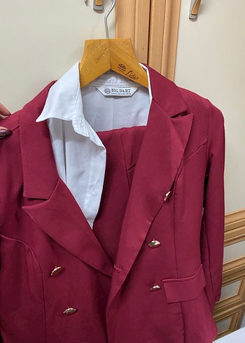 Bordo Kadın Ofis Blazeri, Düğmeli, Normal Boy - Görsel 3