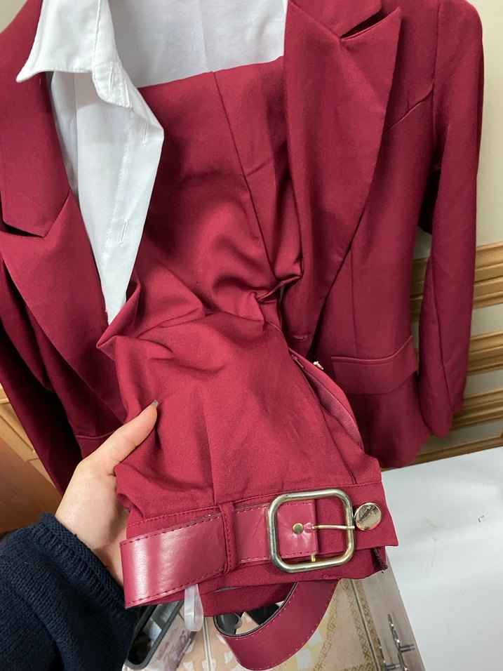 Bordo Kadın Ofis Blazeri, Düğmeli, Normal Boy - Görsel 4