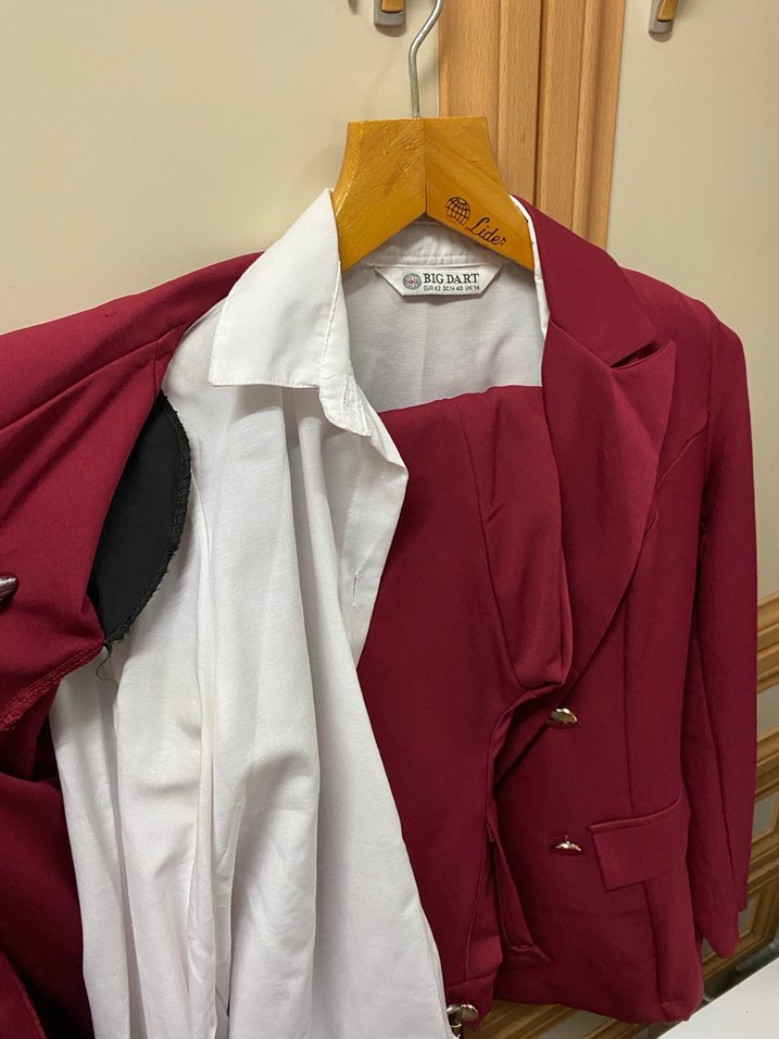 Bordo Kadın Ofis Blazeri, Düğmeli, Normal Boy - Görsel 2