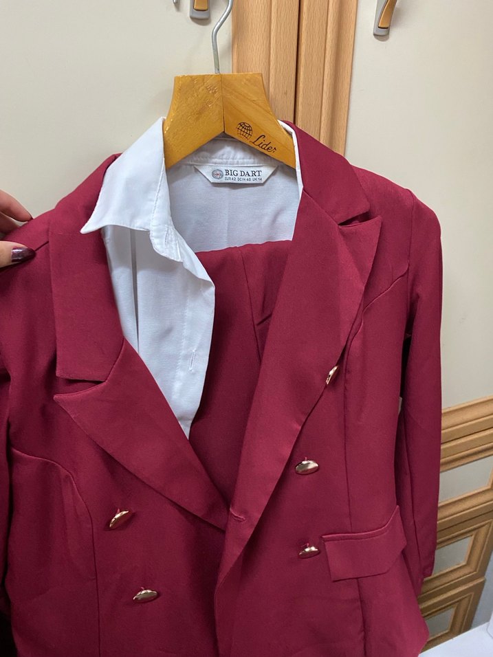 Bordo Kadın Ofis Blazeri, Düğmeli, Normal Boy - Görsel 3