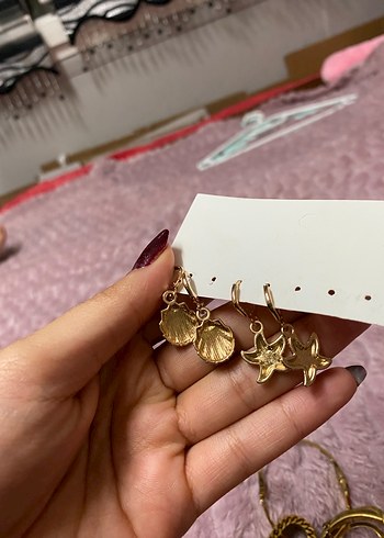 Mavi deniz kabuğu Mini Bohem Küpe Seti - Görsel 2