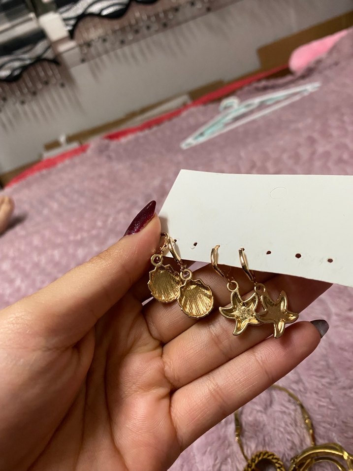 Mavi deniz kabuğu Mini Bohem Küpe Seti - Görsel 2