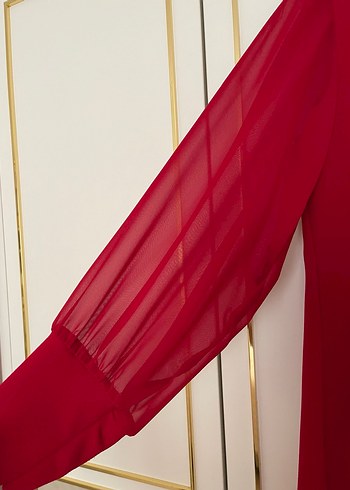 Kırmızı Drapeli Uzun Kadın Elbise - Görsel 7