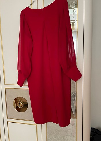 Kırmızı Drapeli Uzun Kadın Elbise - Görsel 9