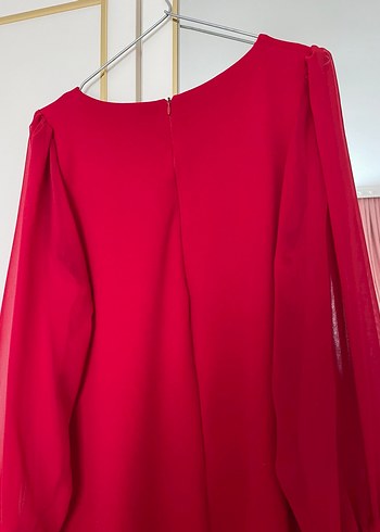 Kırmızı Drapeli Uzun Kadın Elbise - Görsel 3