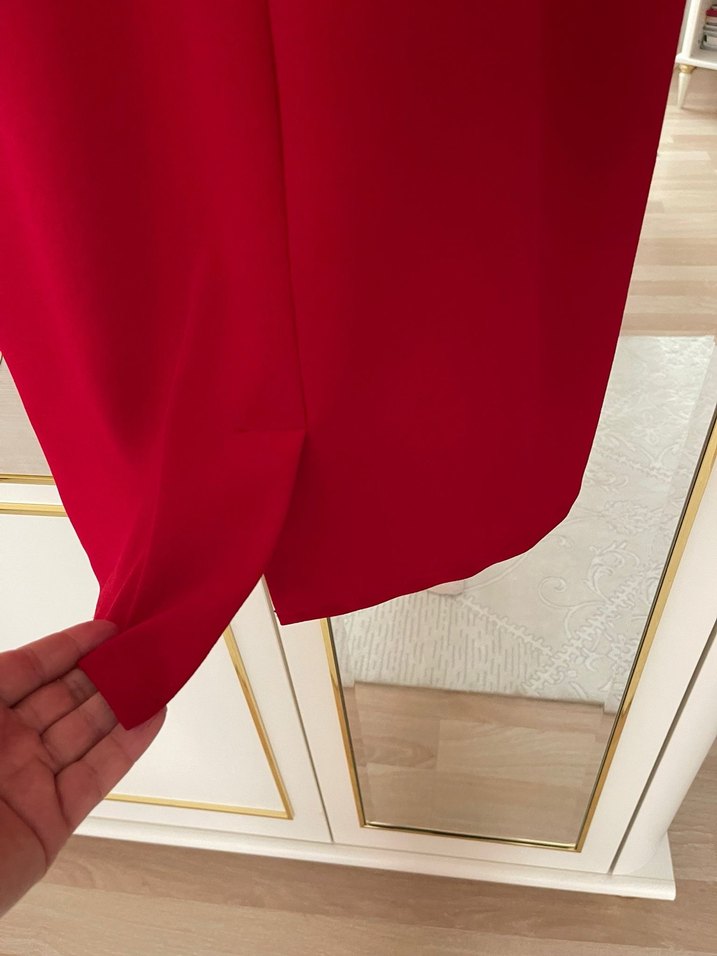 Kırmızı Drapeli Uzun Kadın Elbise - Görsel 5