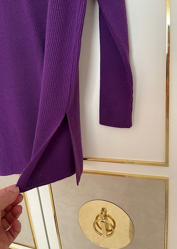 Mor V Yaka Örgü Kadın Kazak - Görsel 2