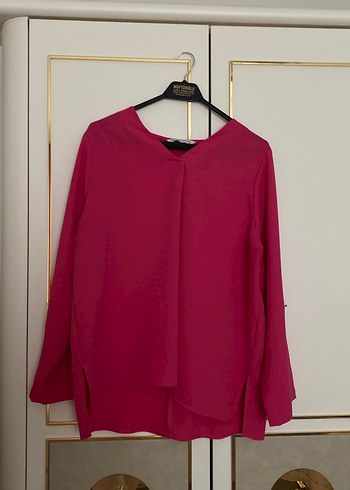 Pembe V Yaka Uzun Kollu Salaş Bluz - Görsel 5