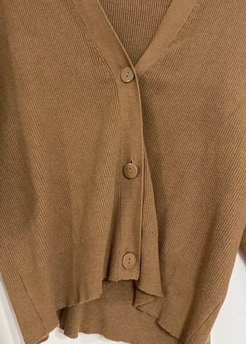 Düğmeli Kahverengi V Yaka Kadın Hırka - Görsel 4