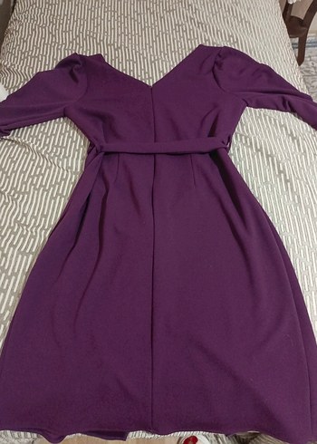 Mor V Yaka Uzun Örme Elbise - Görsel 2