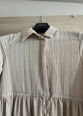 Bej Uzun Kollu Pilili Bohem Elbise - Görsel 2