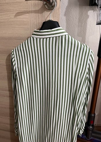 Yeşil Çizgili Uzun Kollu Kadın Gömlek - Görsel 2