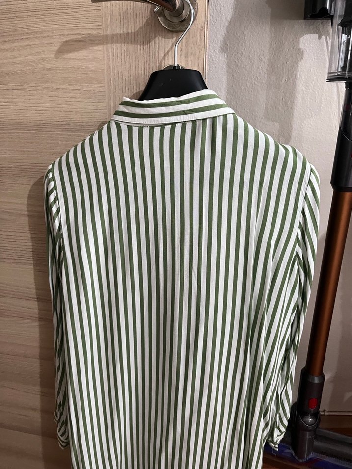 Yeşil Çizgili Uzun Kollu Kadın Gömlek - Görsel 2