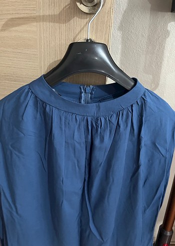 Mavi Uzun Tunik, Yüksek Yakalı, Salaş - Görsel 3