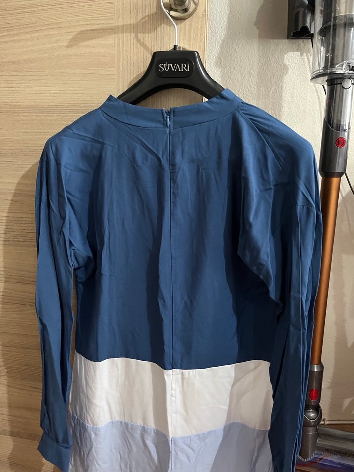 Mavi Uzun Tunik, Yüksek Yakalı, Salaş - Görsel 2