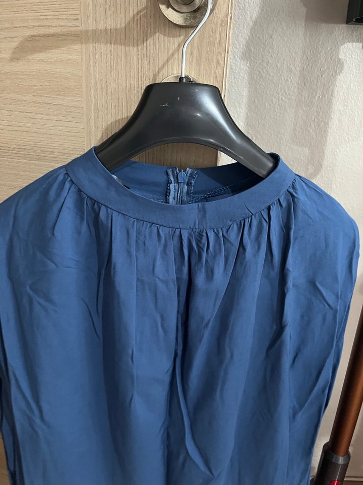 Mavi Uzun Tunik, Yüksek Yakalı, Salaş - Görsel 3